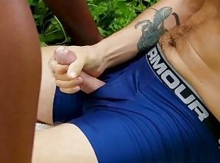 Outdoor sex next to a public road with a beautiful black goddess