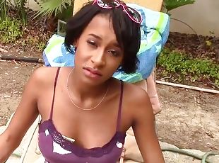 Busty ebony earning some extra money to suck his dick