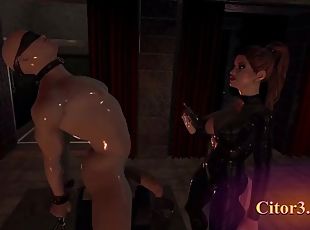 Citor3 3D VR Game Recording SFM  Latex big tits mistress milks slave on sybian with lots of precum with POV