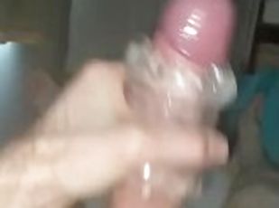 Morning hard wank and edging cumshot using fleshlight quickshot big cock masturbator