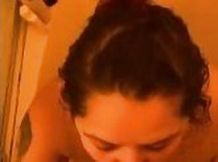 Husband getting sucked up by his gf in shower