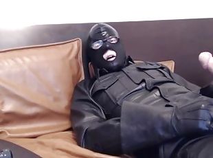 Leather cam show, moaning and stroking