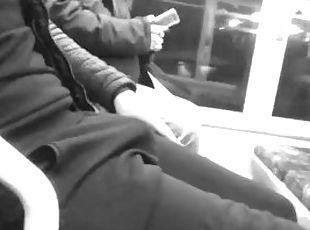 stoking FAT COCK in pants ** HUGE BULGE on the BUS **