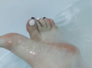 Mistress Lara foot fetish in her private bathroom