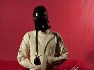 Girl In Black Latex Catsuit Mask With Straightjacket A Gagged Breath Play