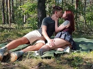 Public amateur couple sex on a picnic in the park LeoKleo