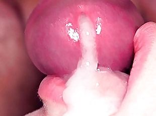 Ultra close up cum in her mouth! She lazy teases dick with lips and tongue, all face covered in cum