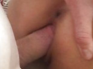 She cums multiple times off the cock until cream fills her up. Close up- Fiancefucking