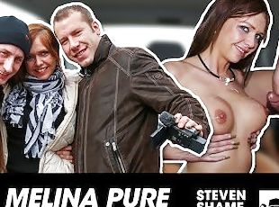 HORNY MILF FUCKED IN CAR: THREESOME IN PARKING LOT: MELINA PURE! StevenShameDating