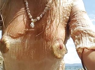 nippleringlover nude beach no bra see through wet shirt fingering pierced pussy big fat nipple rings