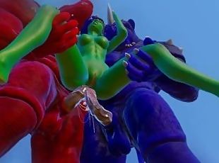 Furry Monsters and Alien Double Anal Squirting Orgasm