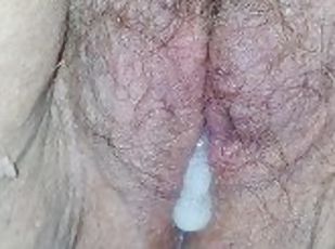 røv, behåret, fisse-pussy, amatør, udløsning, milf, mor, creampie, par, sperm