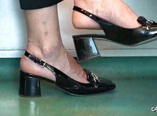 sexy mature feet in heels shoeplay close-up