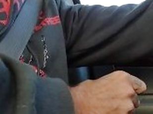 Car play masturbating big Dick in condom. Loud mature male.