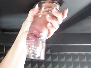 Massaging clients cock with a fuck sleeve (milking table) Loud stroking sounds with lots of cum.