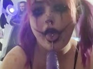 Creepy clown sucks dildo