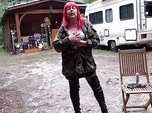 French Milf Dominatrix In Forest Battle Dress