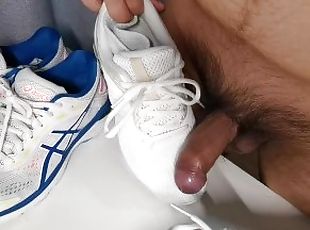 Cum on girlfriend’s white Asics shoes?