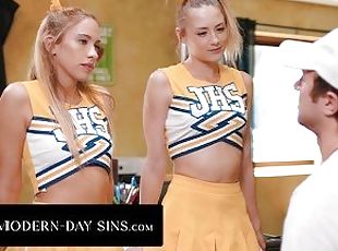 MODERN-DAY SINS - Teen Cheerleaders Kyler Quinn and Khloe Kapri CUM SWAP Their Coach's BIG LOAD!