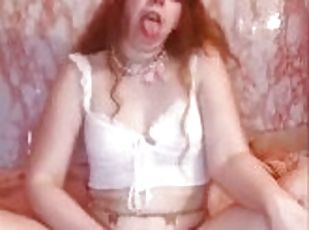 Cute horny ahegao bimbo masturbates over her panties ???