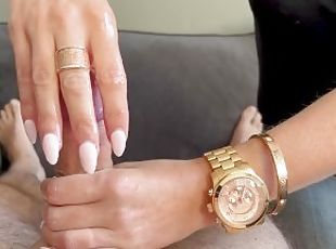MILF Wearing Wristwatch Teasing Handjob With Long Nails