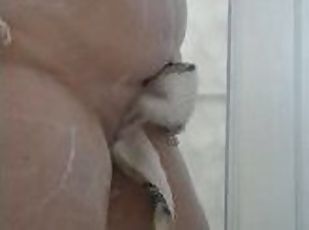 Bathing in the shower and posing for my subscriber, close-up of my hairy pussy