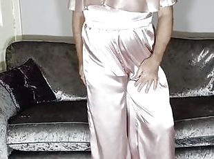 Sexy crossdresser in hot satin jumpsuit 