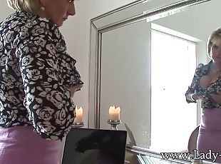 Blonde MILF with huge tits plays with her new toy