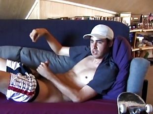 This 21-year-old skater is reclining on the couch and rubbing his bulge through some rather heavy jeans, and then unzipping through the fly of his ...