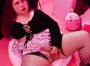 Chubby Tranny Fucks Toy and Cums