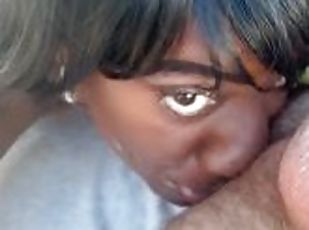 Stupid ebony whore eats white ass