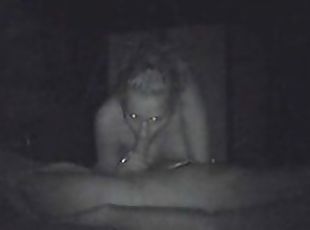 Sexy slut sucking cock on night vision camera