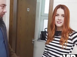 VIP4K. Hunter fucks a beautiful redhead in the public bathroom