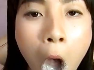 Hardcore Asian babe gets sperm on her tongue