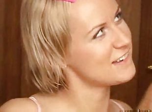 Hot blonde on top of cock in toilet