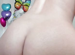 BBW teen with tight pussy bouncing on a big dildo