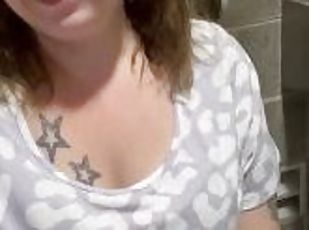 BBW stepmom MILF pees in gross public restroom