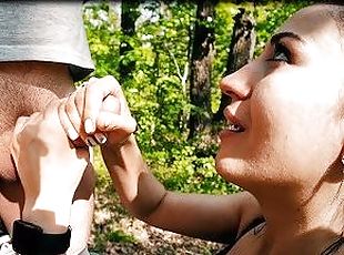 Pro Blowjob by Ponytail Brunette Slut in the Woods - Black Lynn Sucks and Swallows Cum Outdoor
