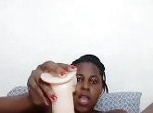 Ebony lesbian teen fucks big dildo