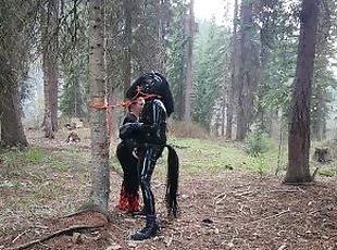 udendørs, offentlig, amatør, pikslikkeri, spiller, bdsm, fetish, latex, bondage, femidom