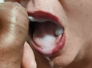 Cum in Mouth,Possessive Stepmom takes Stepson Cock slipping in her Sweet Mouth!