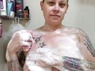 maudynės, masturbavimasis, milf, mama, bbw, dulkinimas-pirštu, pov, dušas, solo, raguotas-vyras