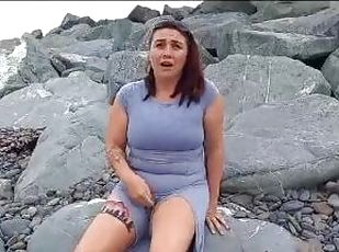 mijando, público, desporto, brinquedo, praia, sexo-vestido