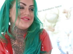 Green haired nurse bangs with her patient
