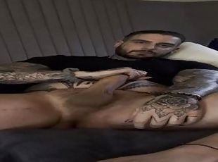 Horny tattoed guy loves to jerks off his 9 inch dick every time his alone