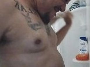 Chubby Tattoo Daddy Taking A Shower After A Hard Day Of Work