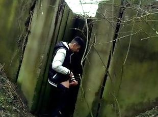 Autumn jerk off under the bridge - from soft cock till cum