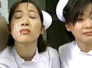 Japanese nurses sucking and swallowing