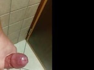 tight foreskin fun, cock ring in a public bathroom phimosis cock