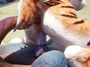 Furry Tiggress Takes Yiff Lizard Double Cock in all Holes 3D Hentai PoV Animation